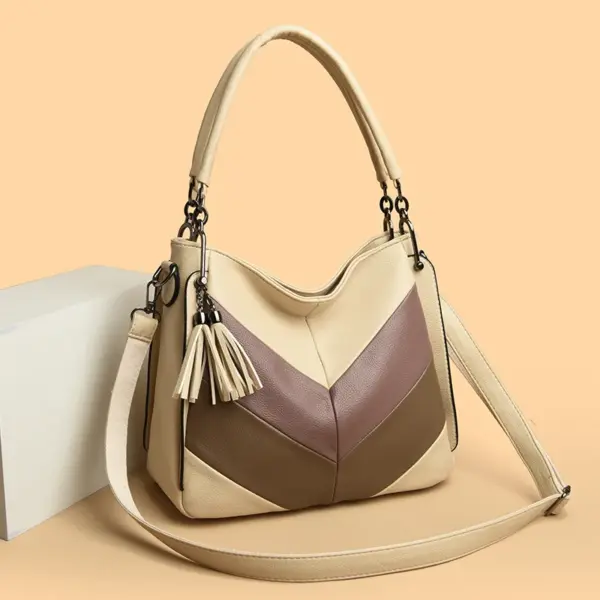 Splicing design soft leather shoulder tote bag - Image 13