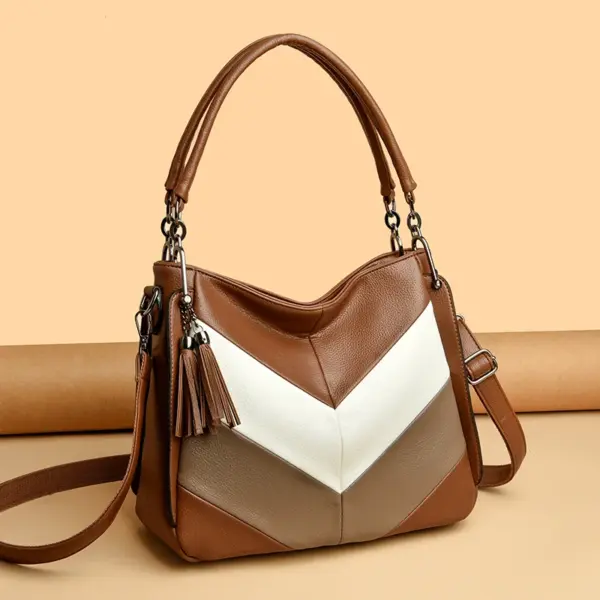 Splicing design soft leather shoulder tote bag - Image 14