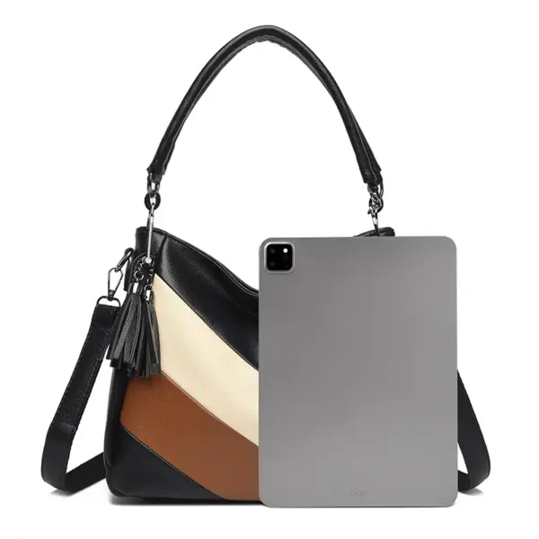 Splicing design soft leather shoulder tote bag - Image 4