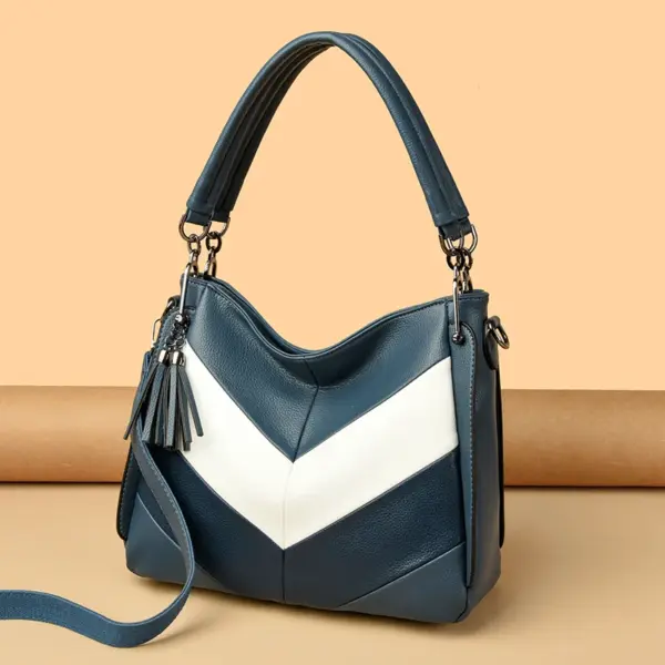 Splicing design soft leather shoulder tote bag - Image 16