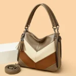 Splicing design soft leather shoulder tote bag - Image 17