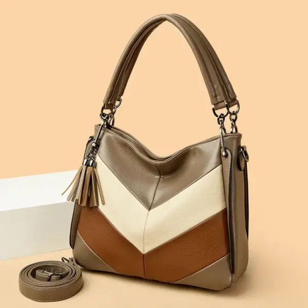 Splicing design soft leather shoulder tote bag - Image 17