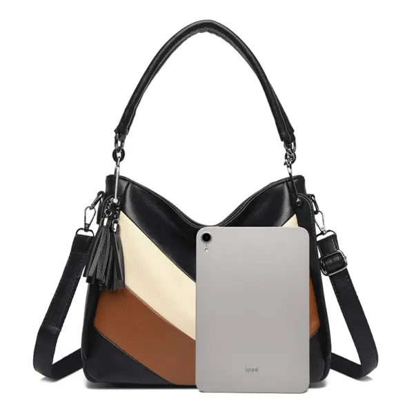 Splicing design soft leather shoulder tote bag - Image 5