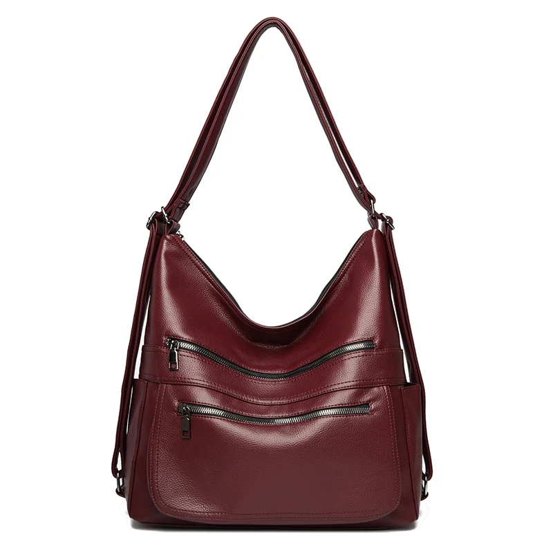 Triple usage vintage soft leather handbag