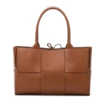 Vintage Woven Grid Large Capacity Leather Tote Bag