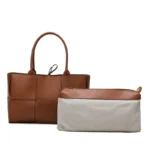 Vintage Woven Grid Large Capacity Leather Tote Bag - Image 9