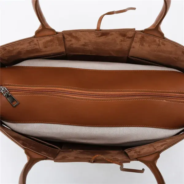 Vintage Woven Grid Large Capacity Leather Tote Bag - Image 10