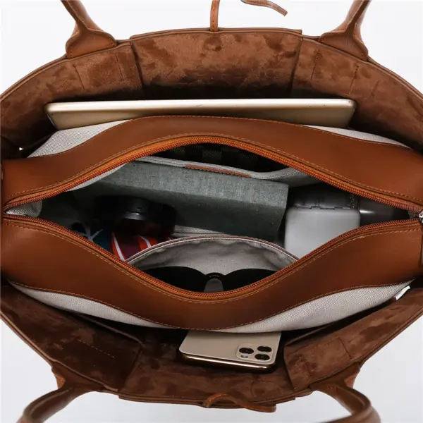 Vintage Woven Grid Large Capacity Leather Tote Bag - Image 12