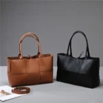 Vintage Woven Grid Large Capacity Leather Tote Bag - Image 14