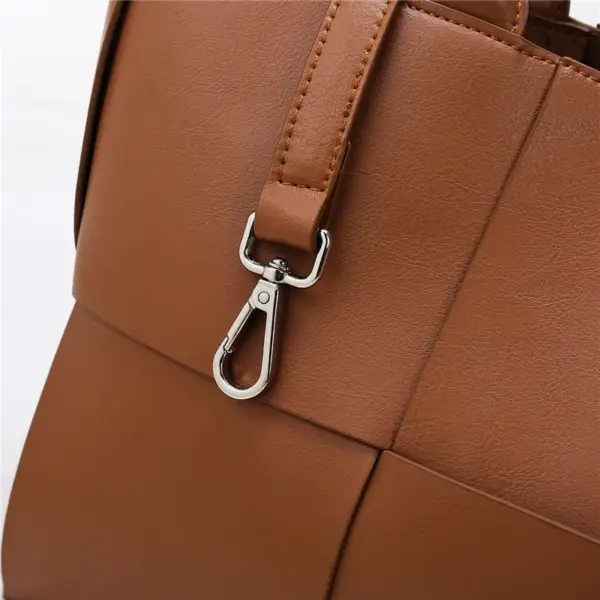 Vintage Woven Grid Large Capacity Leather Tote Bag - Image 6