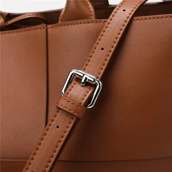 Vintage Woven Grid Large Capacity Leather Tote Bag - Image 7