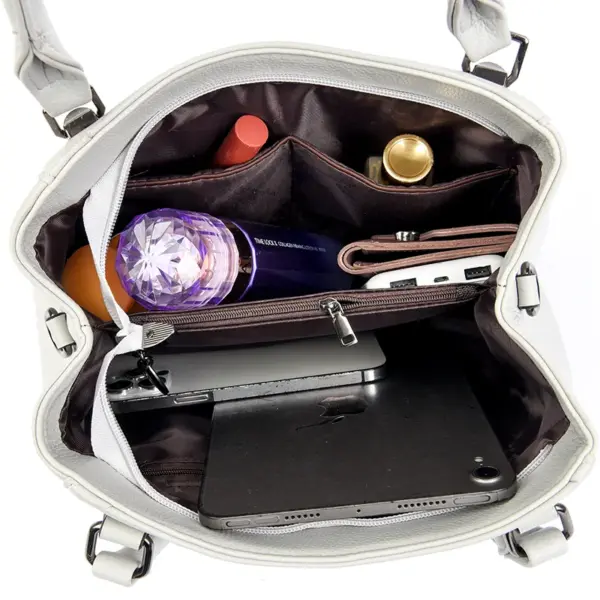 Women soft vegan leather shoulder tote bag - Image 3