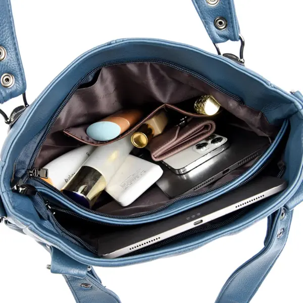 Elegant large capacity soft leather shoulder tote bag - Image 3