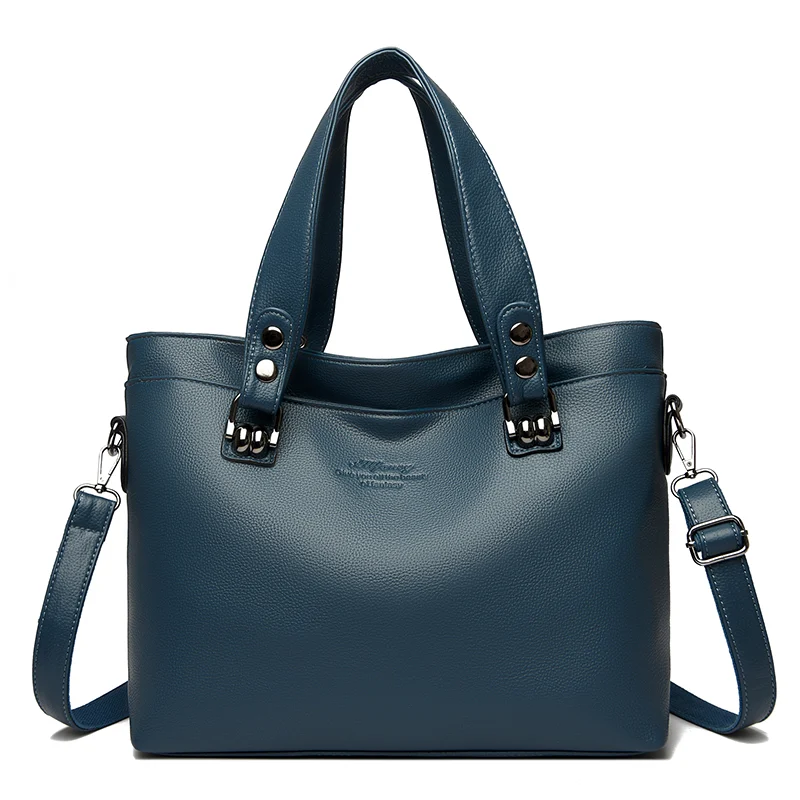 Large capacity soft leather women shoulder tote bag