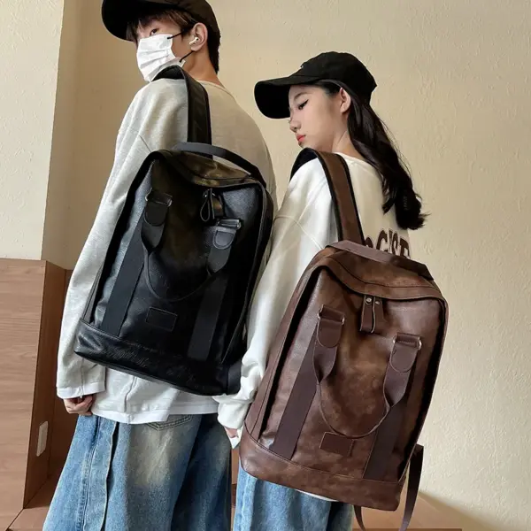 Large capacity vintage style leather backpack - Image 9