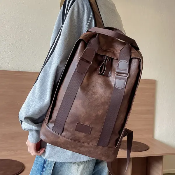 Large capacity vintage style leather backpack - Image 11