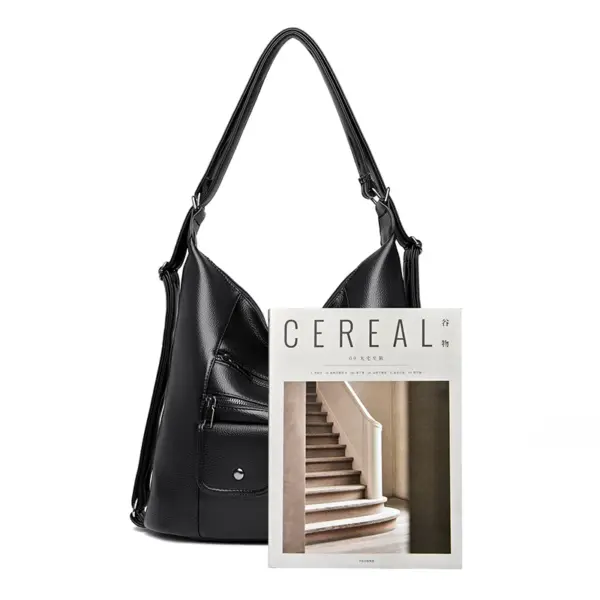 Triple usage soft leather shoulder tote bag - Image 4
