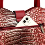 Croc embossed pattern elegant tote handbag - Image 9
