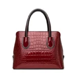 Vintage bright leather croc embossed women handbag - Image 4