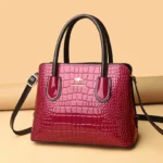 Vintage bright leather croc embossed women handbag - Image 9