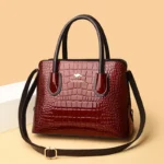 Vintage bright leather croc embossed women handbag - Image 10