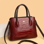 Vintage bright leather croc embossed women handbag - Image 13