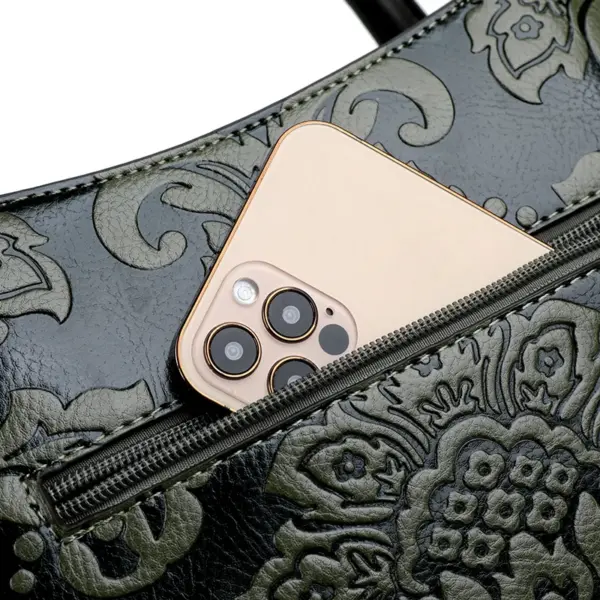 Vintage classic flower embossed pattern handbag - Image 10