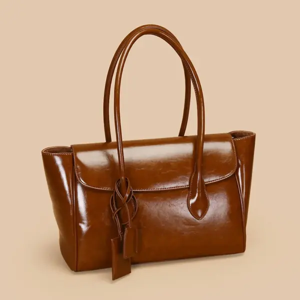 Vintage oil wax leather shoulder tote bag - Image 10