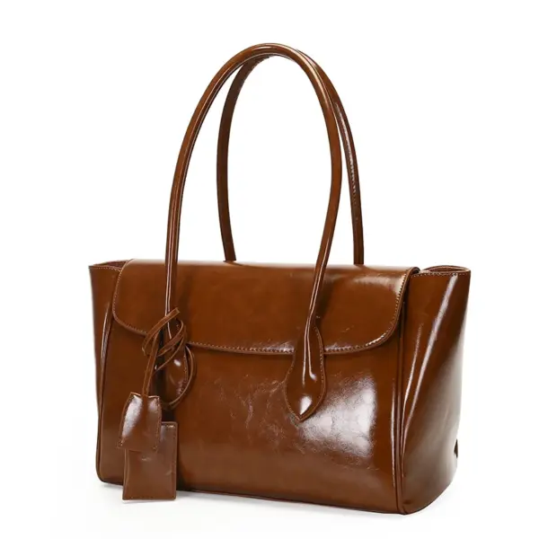 Vintage oil wax leather shoulder tote bag - Image 12