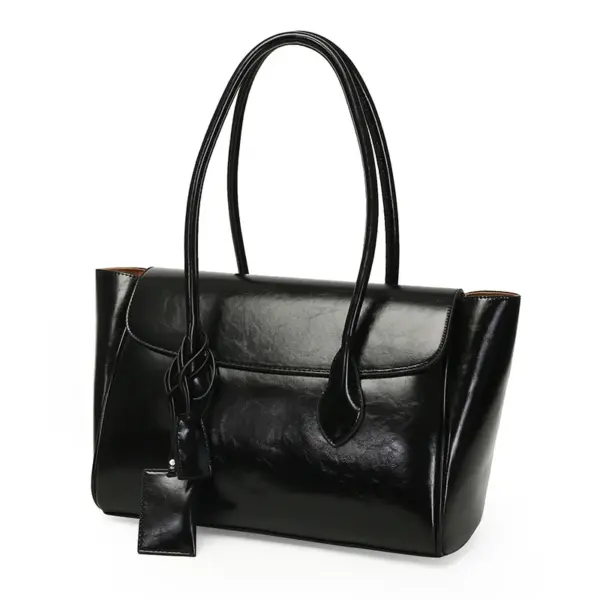 Vintage oil wax leather shoulder tote bag - Image 16