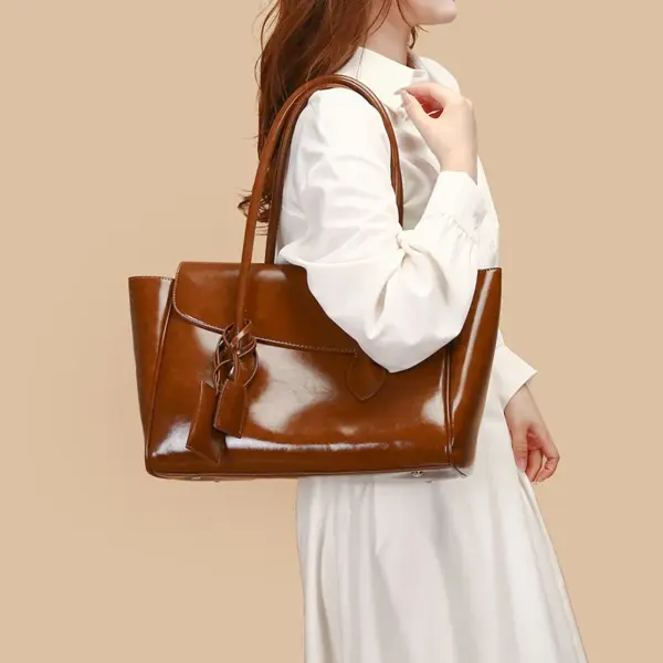 Vintage oil wax leather shoulder tote bag - Image 3