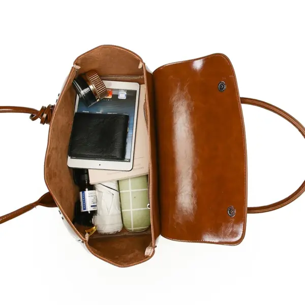 Vintage oil wax leather shoulder tote bag - Image 20