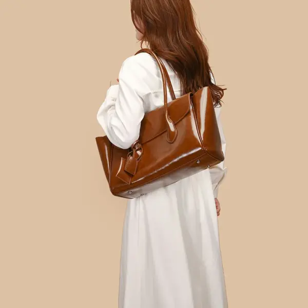 Vintage oil wax leather shoulder tote bag - Image 4