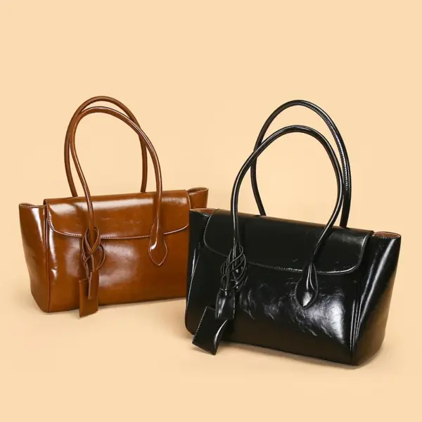 Vintage oil wax leather shoulder tote bag - Image 9
