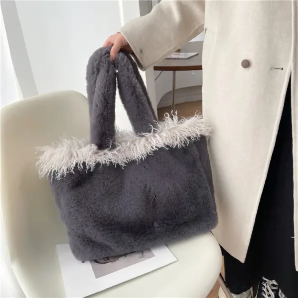 Large capacity faux fur velour fashion tote bag - Image 14
