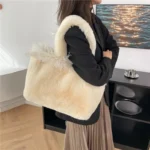 Large capacity faux fur velour fashion tote bag - Image 5