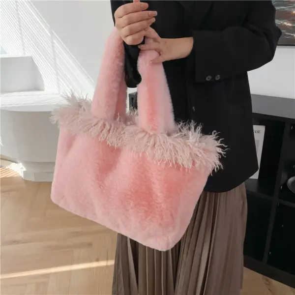 Large capacity faux fur velour fashion tote bag - Image 6