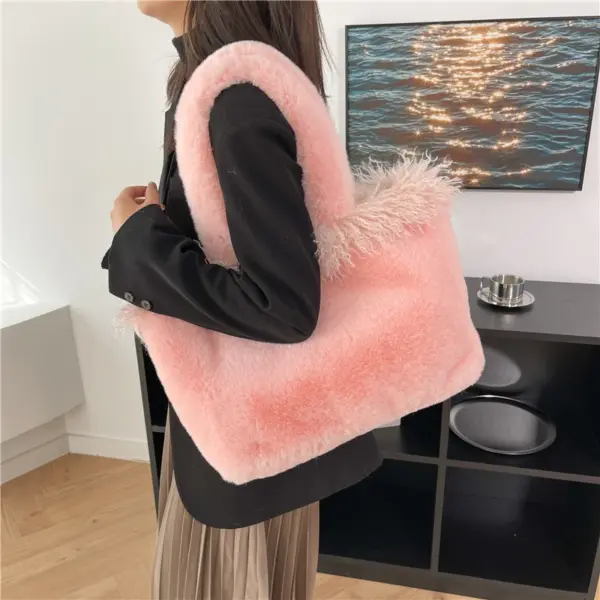 Large capacity faux fur velour fashion tote bag - Image 15