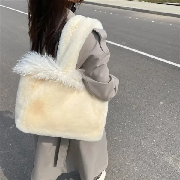 Large capacity faux fur velour fashion tote bag - Image 7
