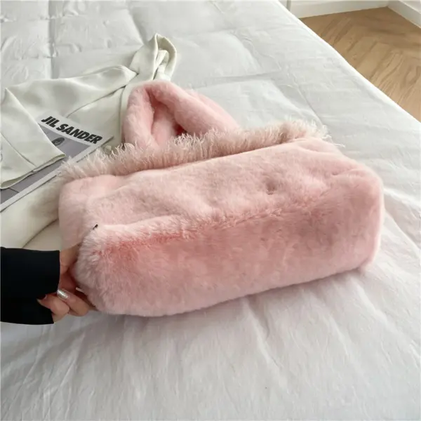 Large capacity faux fur velour fashion tote bag - Image 8