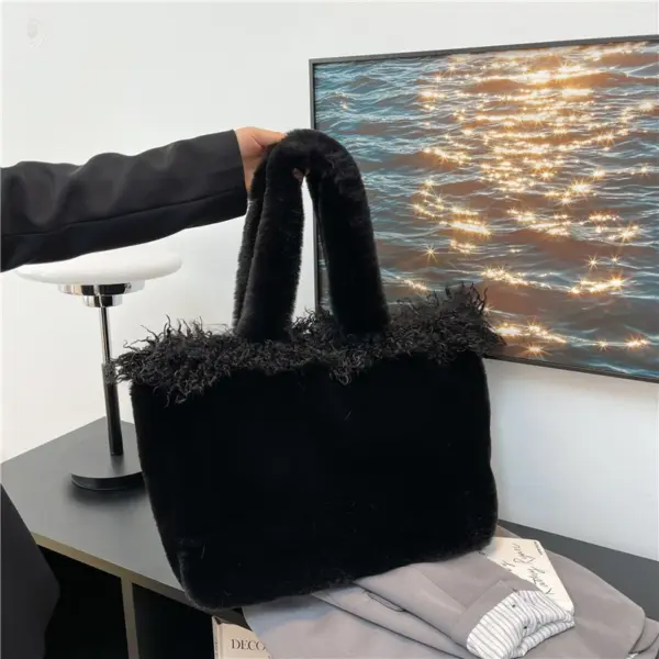 Large capacity faux fur velour fashion tote bag - Image 9