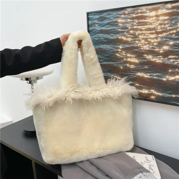 Large capacity faux fur velour fashion tote bag - Image 10