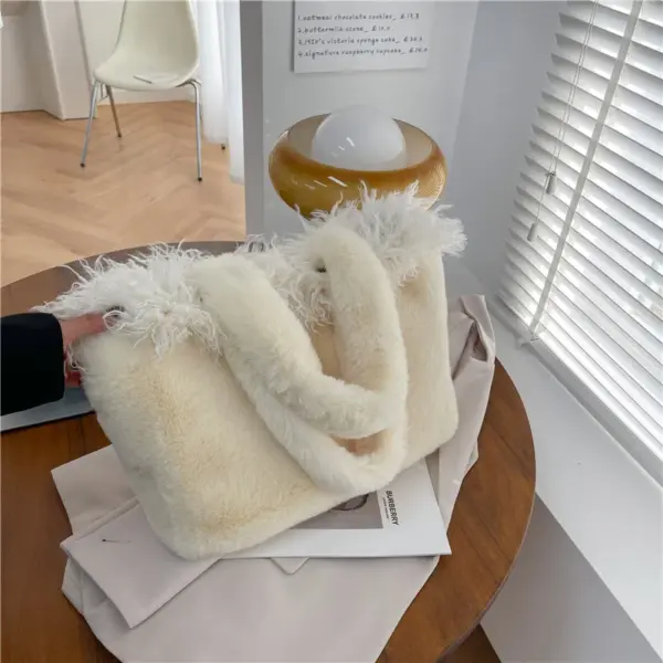 Large capacity faux fur velour fashion tote bag - Image 11