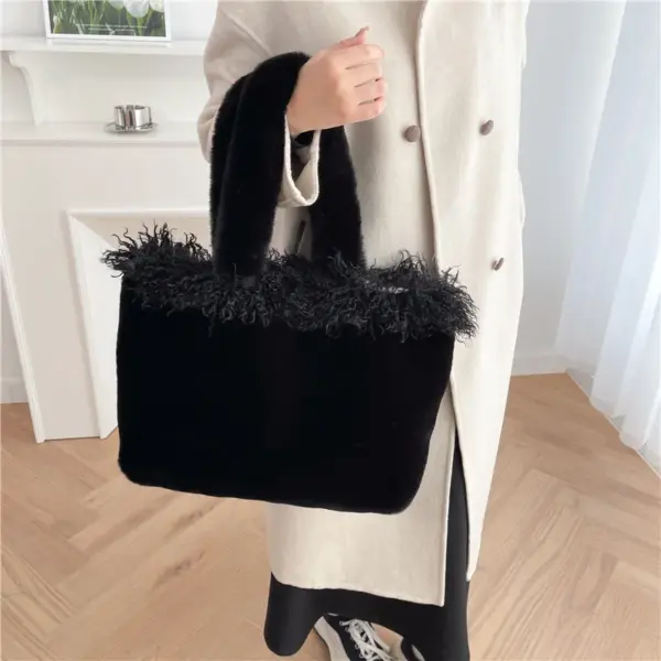 Large capacity faux fur velour fashion tote bag - Image 13