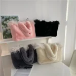 Large capacity faux fur velour fashion tote bag - Image 12