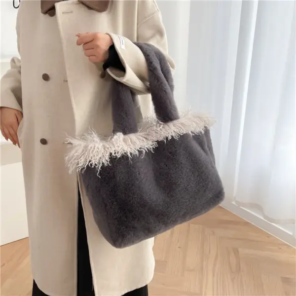 Large capacity faux fur velour fashion tote bag - Image 3