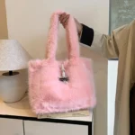 Soft faux fur shoulder tote bag - Image 2