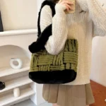 Splicing design fur decor shoulder tote bag - Image 10