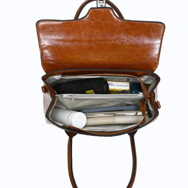 Vintage classic oil leather handbag - Image 15