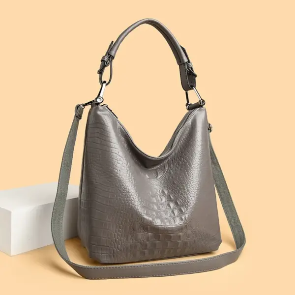 Vintage crocodile large capacity shoulder tote bag - Image 11